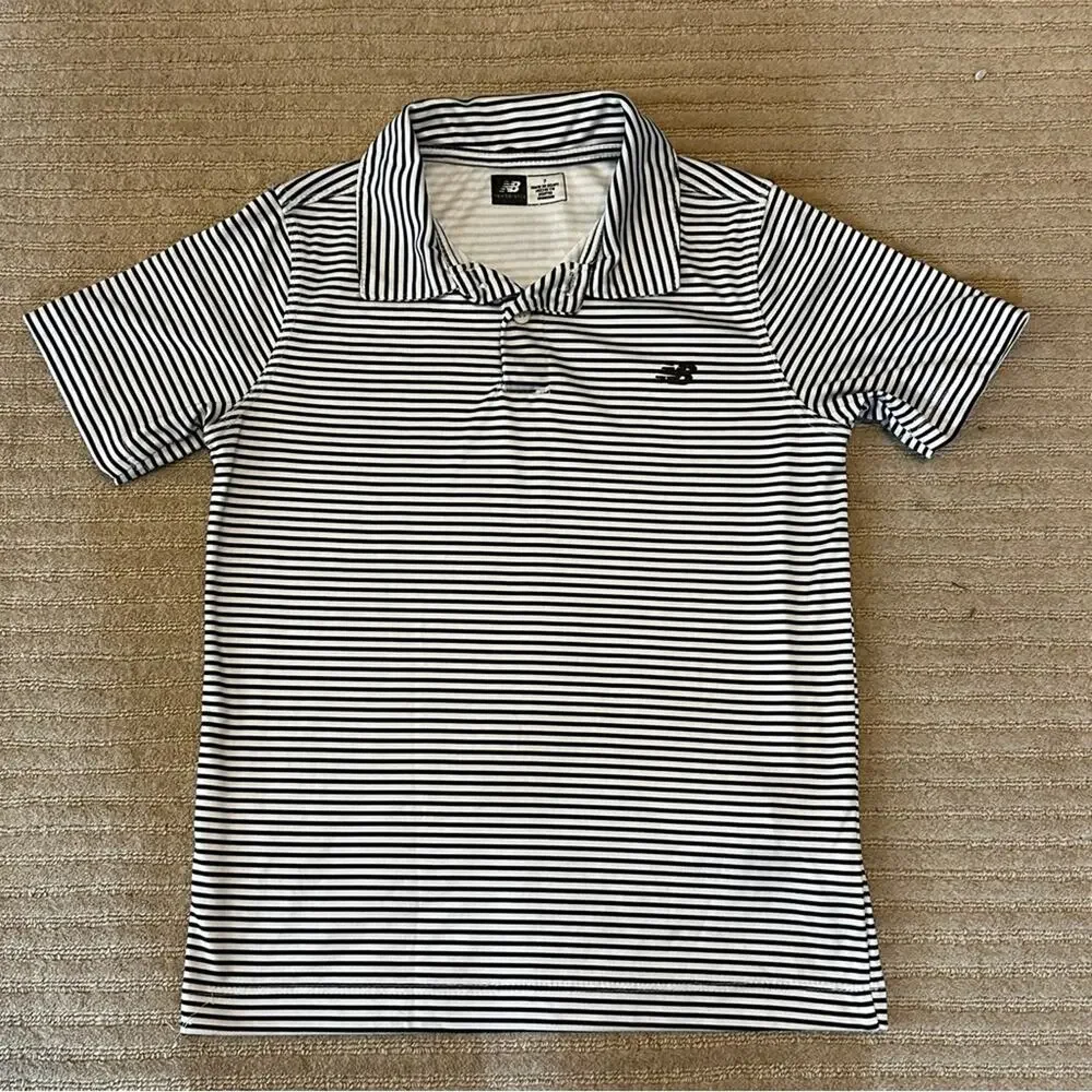 Puma Black Graphic Tee & New Balance Striped Polo kids size 7 set of 2 tops